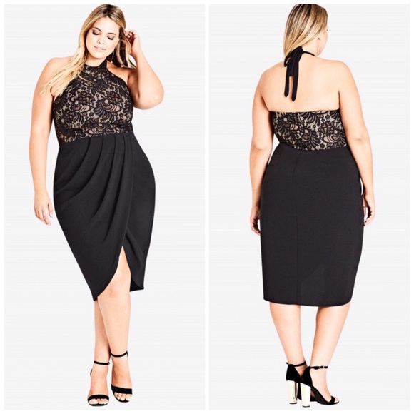 City Chic Dresses & Skirts - NWT City Chic Lace Halter Draped Dress